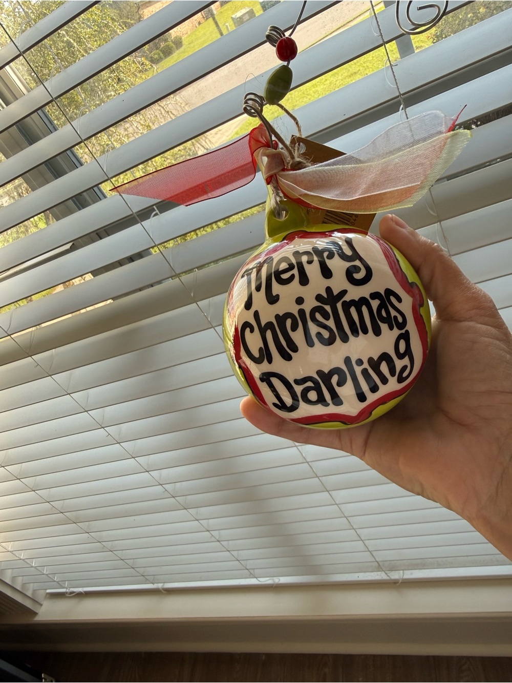 Merry Christmas Darling Holiday Ornament w/Cardinals on back